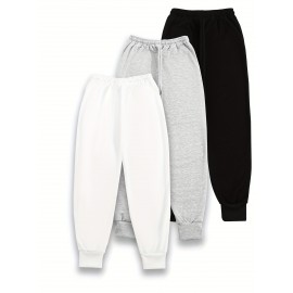 3-Pack Women'S Chicago Letter Print Sweatpants, Elastic Waist Casual Joggers, Polyester Knit, Loose Fit, Pockets, All-Season Sportswear, Adult Sizes