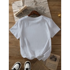 1pc Women'S Plus Size Christmas T-Shirt - Casual Crew Neck Polyester Top with Slight Stretch, Festive Reindeer Bow Print, Knit Fabric Short Sleeve Tee for Summer