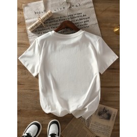 1pc Women'S Plus Size Christmas T-Shirt - Casual Crew Neck Polyester Top with Slight Stretch, Festive Reindeer Bow Print, Knit Fabric Short Sleeve Tee for Summer