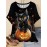 Plus Size, Large Size Women's Halloween Cat T-Shirt - 3D Print Design, Round Neck Short Sleeve Casual Top for Parties, Casual Attire & Gifting | Durable Lightweight Fabric | Stretchy Material