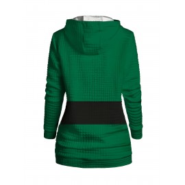 Plus Size - Women'S Festive Christmas Hoodie - Cozy Long Sleeve Pullover with Santa & Candy Cane Design, Green, Casual Holiday Sweatshirt for Cold Weather, Christmas Clothes