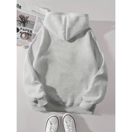 Calvin s Plus Size Oversized Hooded Sweatshirt - Light Grey with Black Letter 'C' & Golden Stripes Print, Cozy Fleece Pullover with Pockets, Women's Autumn Winter Casual Clothing, Autumn Winter Apparel, Comfortable Sweatshirt