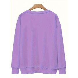 Plus Size Christmas Santa Print Sweatshirt, Casual Long Sleeve Crew Neck Pullover Sweatshirt, Women's Plus Size Clothing