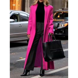Women'S Elegant Solid Color Mid-Length Trench Coat - Lightweight, Button-Up, Long Sleeve Outerwear for Spring & Fall, Versatile for Casual or Formal Wear, Casual Wear Coat | Buttonup Coat | Lightweight Coat