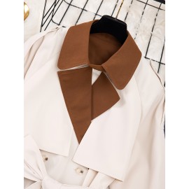 Elegant Beige & Black Color Block Trench Coat with Lapel Collar - Long Sleeve, Mid-Length, Button-Up Outerwear for Women, Perfect for Fall 2025, Stylish Commuter Wear | Chic Lapel Collar | Structured Design