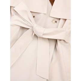 Elegant Beige & Black Color Block Trench Coat with Lapel Collar - Long Sleeve, Mid-Length, Button-Up Outerwear for Women, Perfect for Fall 2025, Stylish Commuter Wear | Chic Lapel Collar | Structured Design