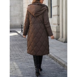 [Cozy Winter Jacket] Warm Cozy Women's Faux Fur-Lined Hooded Jacket | Long Winter Coat with Zipper Closure, Casual Loose Fit, Solid Brown, Perfect for Cold Weather Outfits