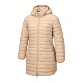 [Chic Beige Coat] Elegant Chic Beige Lightweight Nylon Women's Mid-Length Coat | Regular Fit Zipper Front for Commuting & Casual Outings