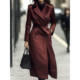 [Elegant Trench Coat] Elegant British Trench Coat | Women's Long Windbreaker with Belt, Non-Stretchy Formal & Everyday Outerwear, Machine Washable Fall Winter Coat in Burgundy/Red/Black - Special Line Collection