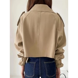 [Elegant Beige Trench Coat] Chic Elegant Beige Trench Coat for Women | Long Sleeve Button-Up Jacket with Pockets, Stylish Outerwear for Spring & Fall, Casual or Office Wear