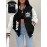 [Jesus Letter Print Coat] Women's Jesus Letter Print Coat - Black & White Color Block Jacket, Machine Washable Winter Outerwear for Church, Everyday & Special Events - Faith-Based Women's Clothing, Casual Cold Gear, Sleek Fabric Finish
