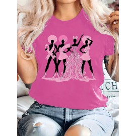 Plus Size, Women's Breast Cancer Awareness T-Shirt with Pink Ribbon & Survivor Silhouettes - Plus Size 0-5XL Oversized Short Sleeve, Soft Polyester, Round Neck Casual Comfort Fit, Year-Round Wear, Ideal Gift for Cancer Support (Vibrant Orange)