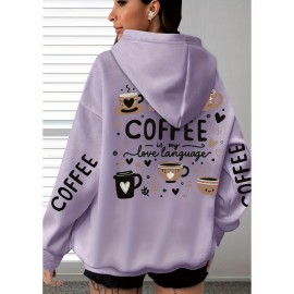 [Women's Oversized Hoodie] Women's Oversized Hoodie with Coffee Lover Graphic Print - Soft Casual Long Sleeve Pullover, Front Pockets, Machine Washable, All-Season Comfort for Casual Attire, Cute Hoodies
